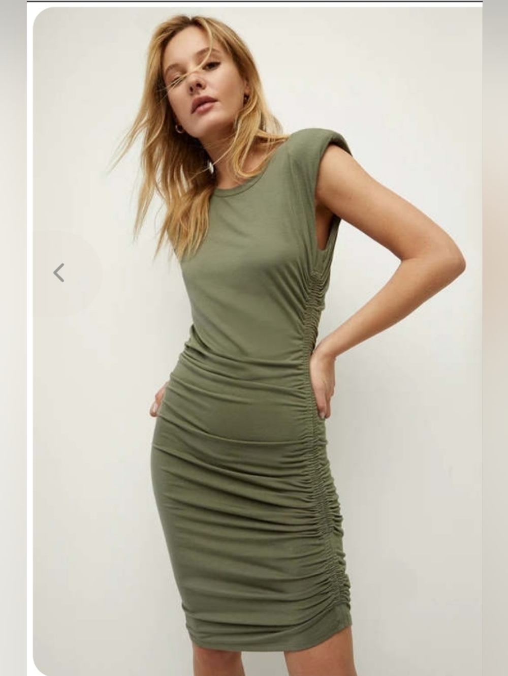 Veronica Beard Brompton Side Cinch Ruched T-Shirt Dress - Army Green LG EUC